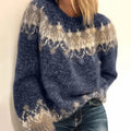 Women's Relaxed Chunky Knit Jumper with Fair Isle Yoke – Blue