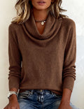 Women's Draped Cowl Neck Rib Knit Jumper - Brown