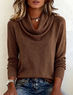 Women's Draped Cowl Neck Rib Knit Jumper - Brown