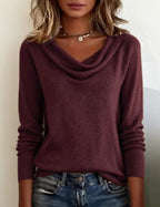 Women's Draped Cowl Neck Rib Knit Jumper