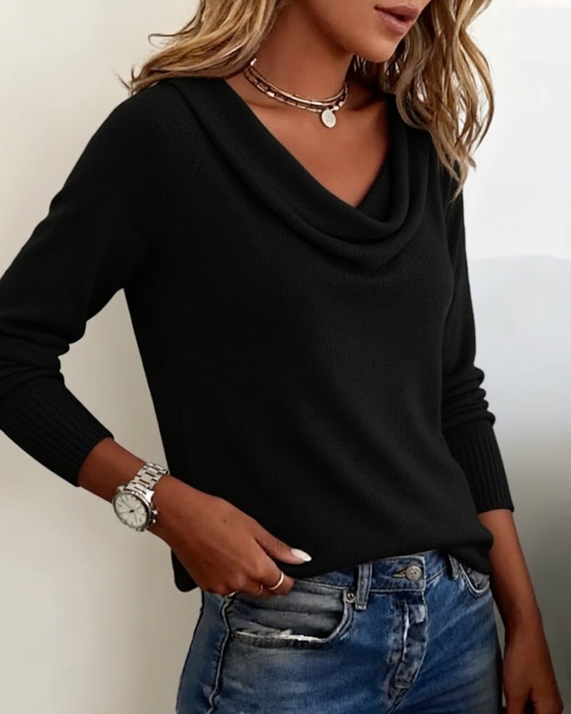 Women's Draped Cowl Neck Rib Knit Jumper