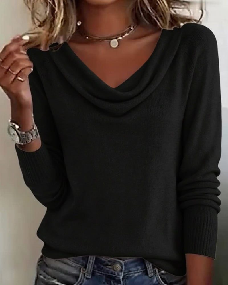 Women's Draped Cowl Neck Rib Knit Jumper