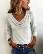 Women's Draped Cowl Neck Rib Knit Jumper