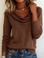Women's Draped Cowl Neck Rib Knit Jumper