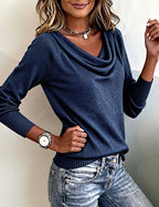 Women's Draped Cowl Neck Rib Knit Jumper