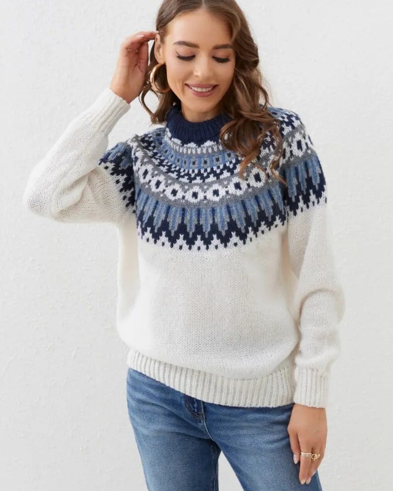 Women's Fitted Fair Isle Patterned Yoke Knit Jumper