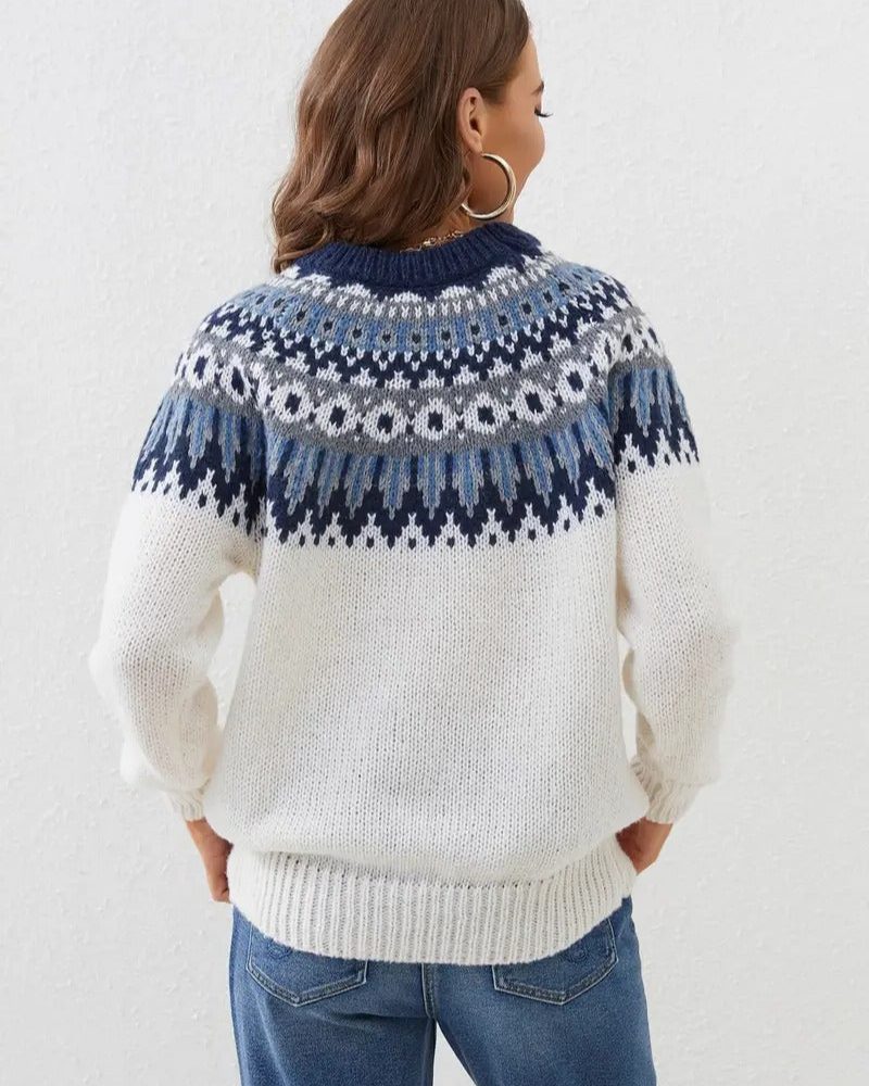 Women's Fitted Fair Isle Patterned Yoke Knit Jumper