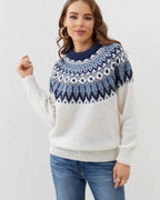 Women's Fitted Fair Isle Patterned Yoke Knit Jumper - White