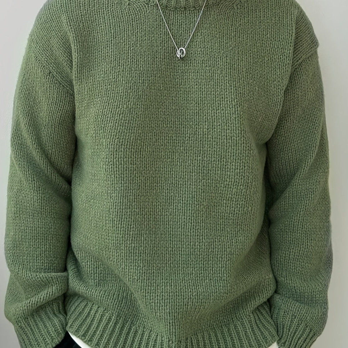 Women's Soft Knit Dropped Shoulder Crew Jumper - Olive Green