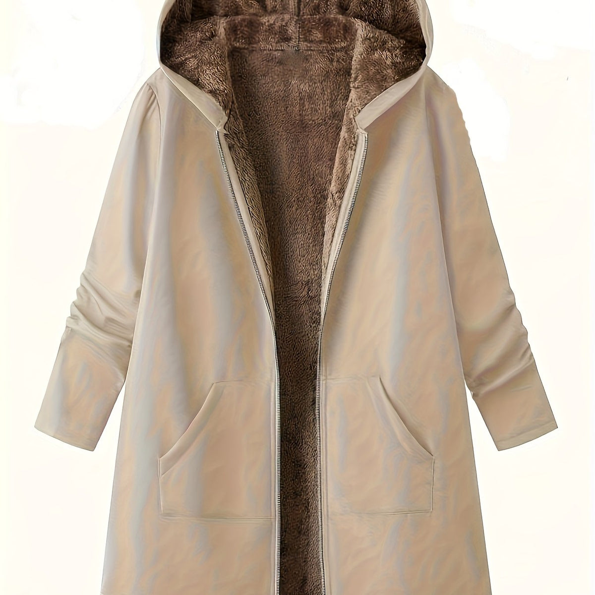Women's Soft-Lined Hooded Zip-Up Winter Coat - Khaki