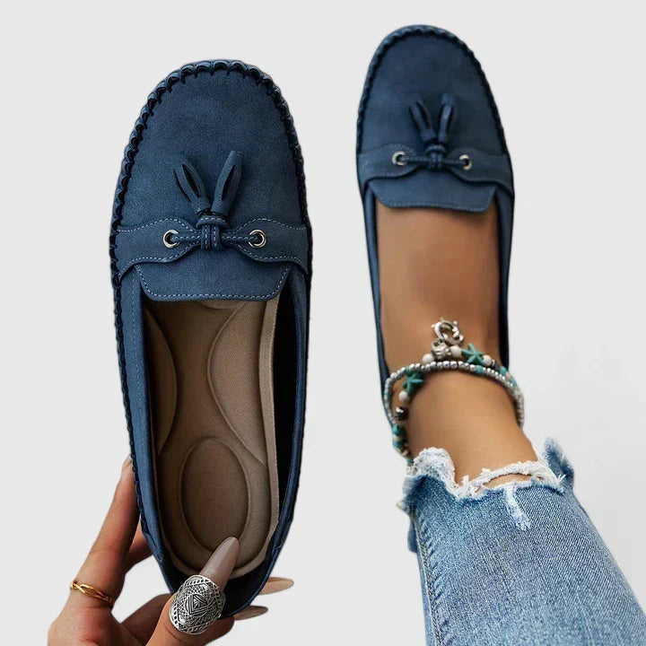 Women's Bow Trim Moccasin Loafers with Cushioned Sole – Blue