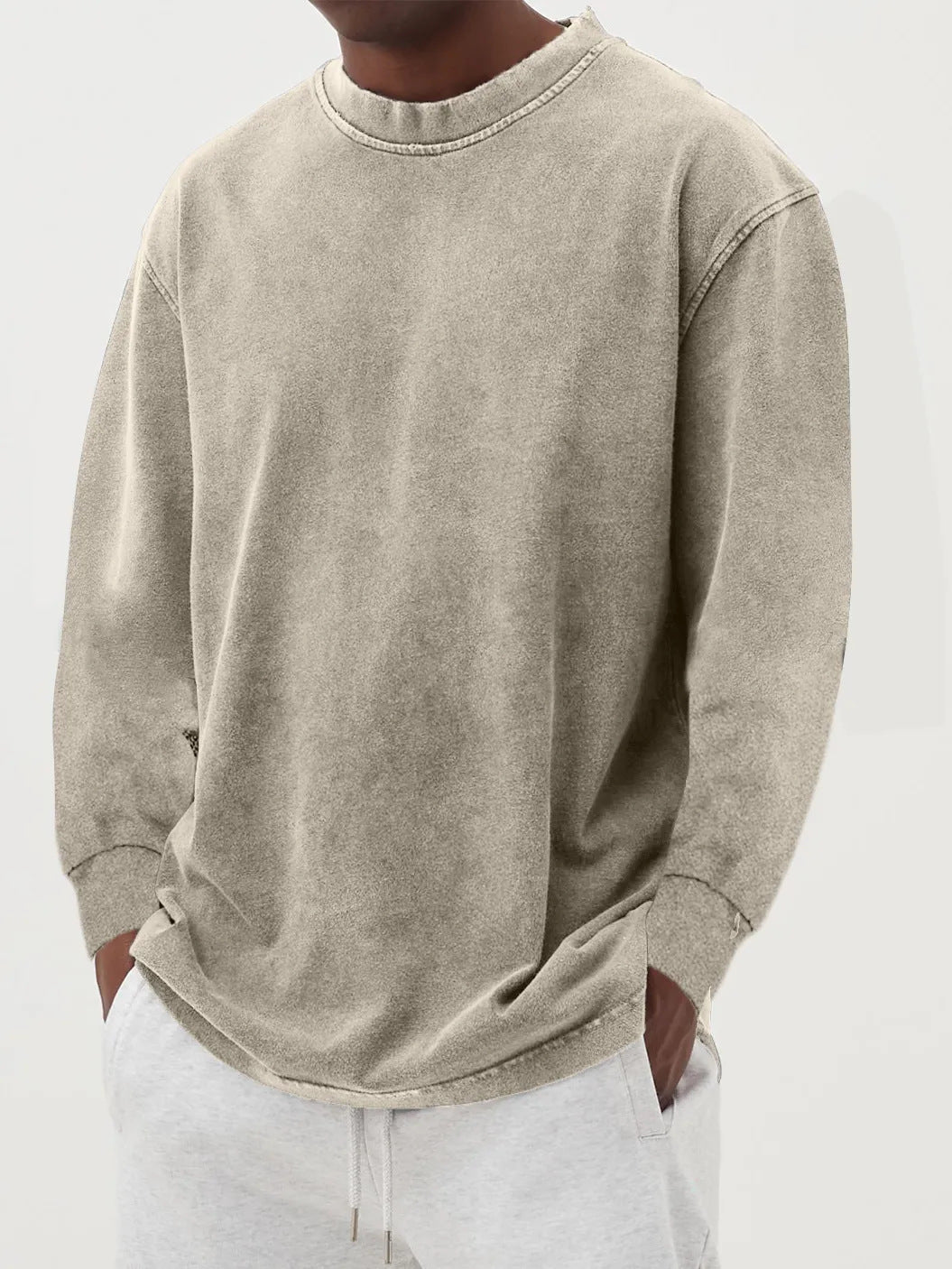 Men's Dropped Shoulder Knit Jumper with Crew Neck – Khaki