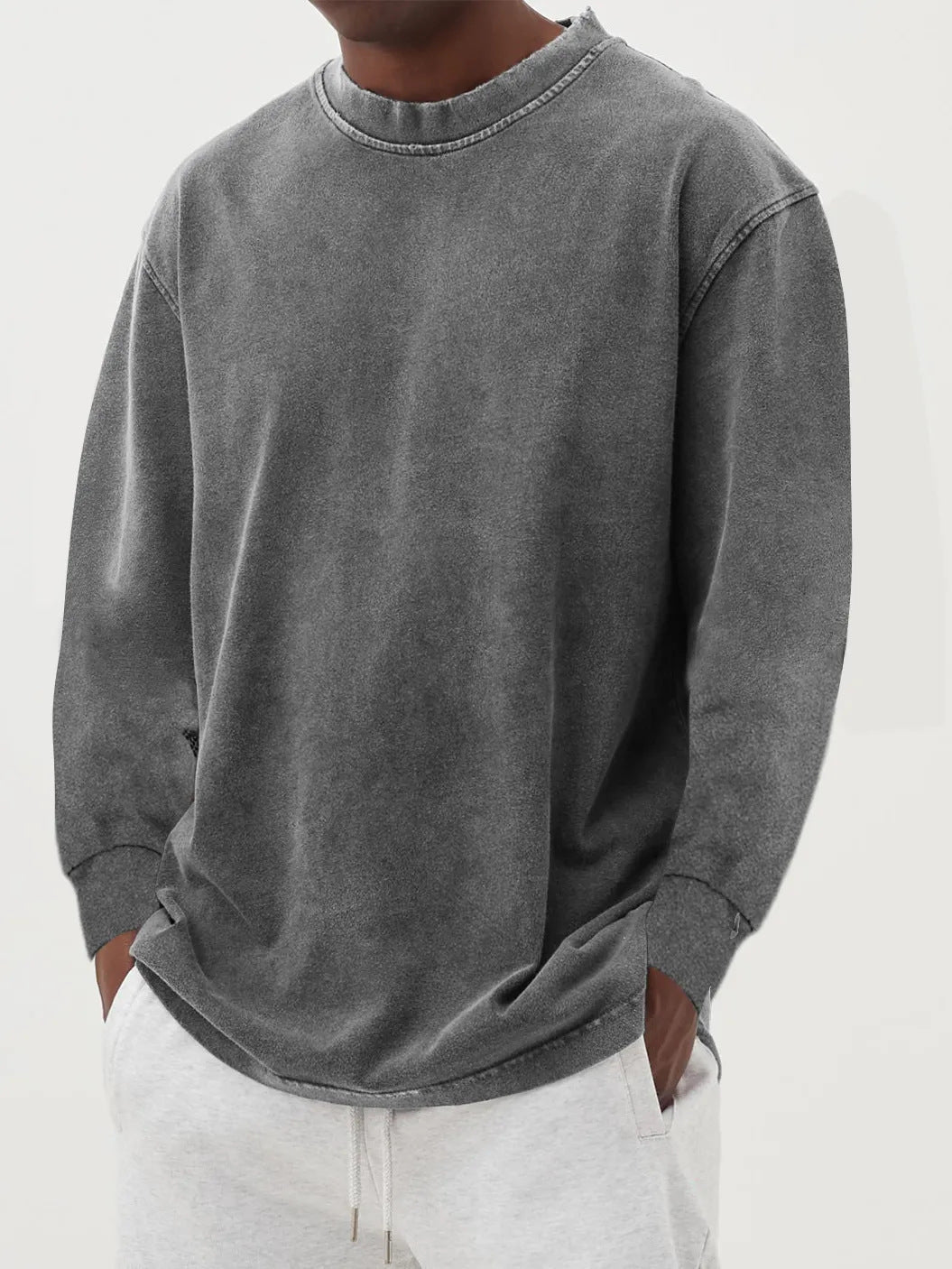 Men's Dropped Shoulder Knit Jumper with Crew Neck – Grey