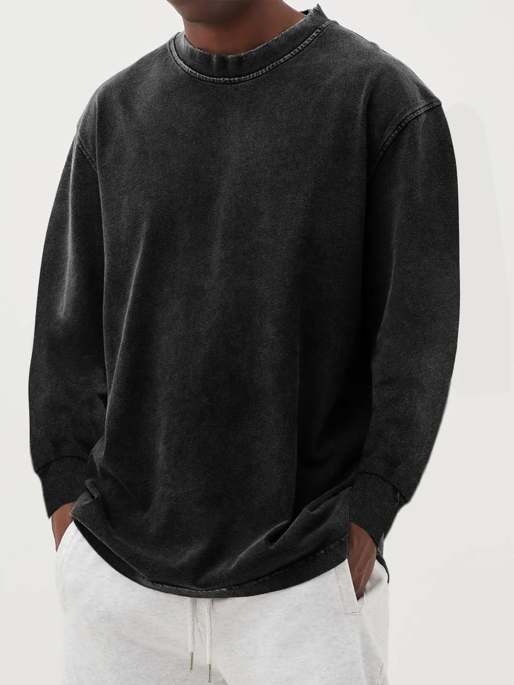 Men's Dropped Shoulder Knit Jumper with Crew Neck – Black
