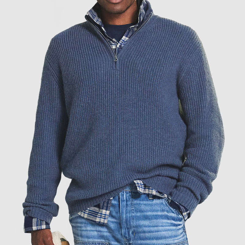 Men's Fine-Ribbed Quarter-Zip Soft Knit Jumper Regular Fit – Blue
