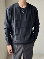 Women's Raised Check Knit Crew Neck Jumper