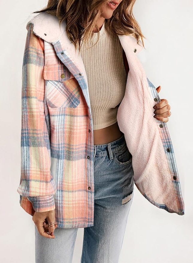 Women's Relaxed Checked Flannel Overshirt with Sherpa Collar