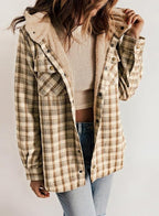 Women's Relaxed Checked Flannel Overshirt with Sherpa Collar