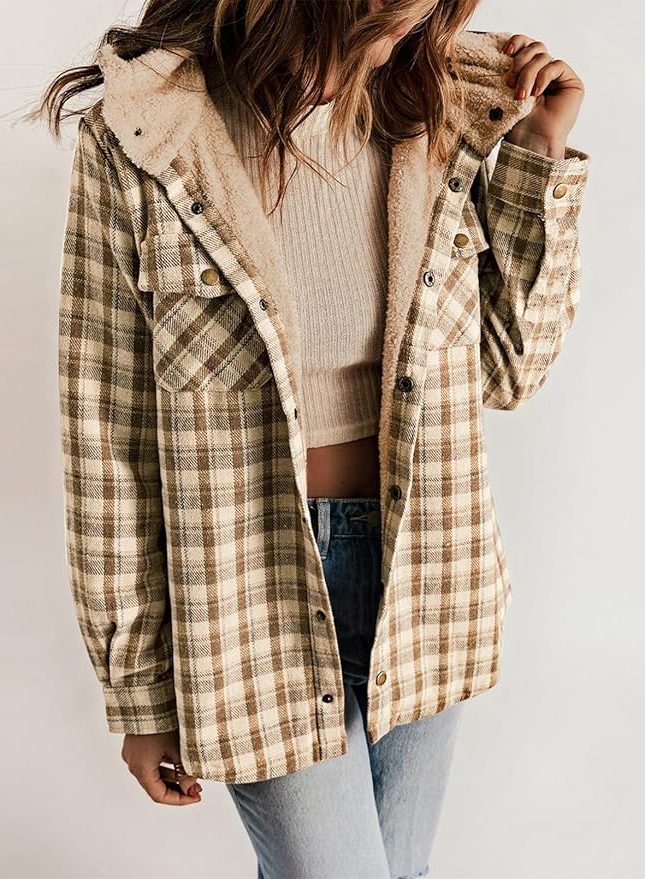 Women's Relaxed Checked Flannel Overshirt with Sherpa Collar