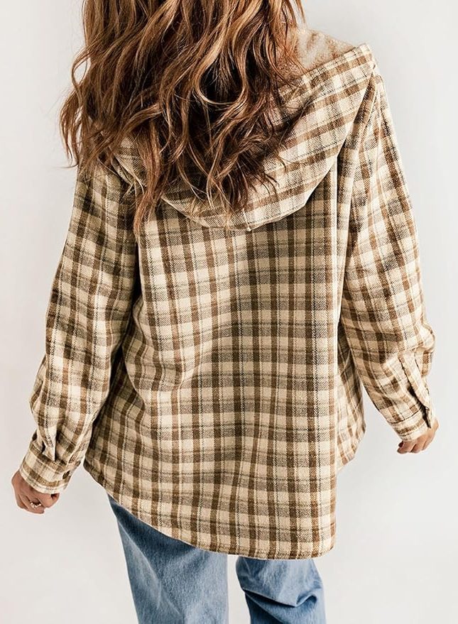Women's Relaxed Checked Flannel Overshirt with Sherpa Collar