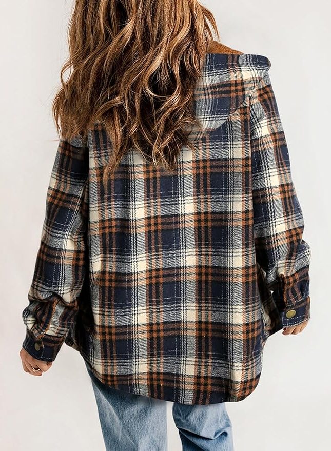 Women's Relaxed Checked Flannel Overshirt with Sherpa Collar