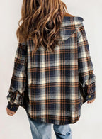 Women's Relaxed Checked Flannel Overshirt with Sherpa Collar