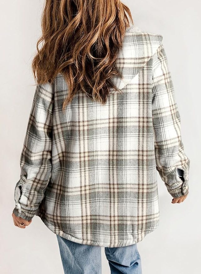 Women's Relaxed Checked Flannel Overshirt with Sherpa Collar