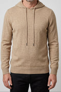 Men's Knitted Hoodie with Drawstring Hood - Khaki