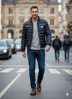 Men's Slim Quilted Jacket Stand Collar Multiple Pockets