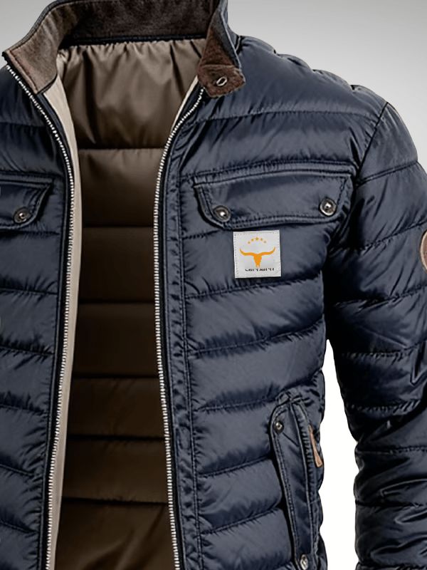 Men's Slim Quilted Jacket Stand Collar Multiple Pockets
