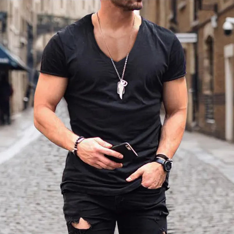 Men's Deep V-Neck Fitted Short-Sleeve T-Shirt