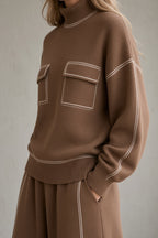 Women's Knit Roll Neck Top and Flared Skirt Co-ord