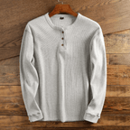 Men's Long Sleeve Textured Waffle Henley Top – Light Grey