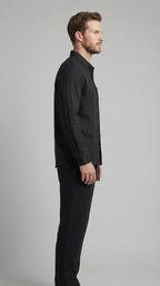 Men's Linen Shirt and Trousers Set with Adjustable Waistband