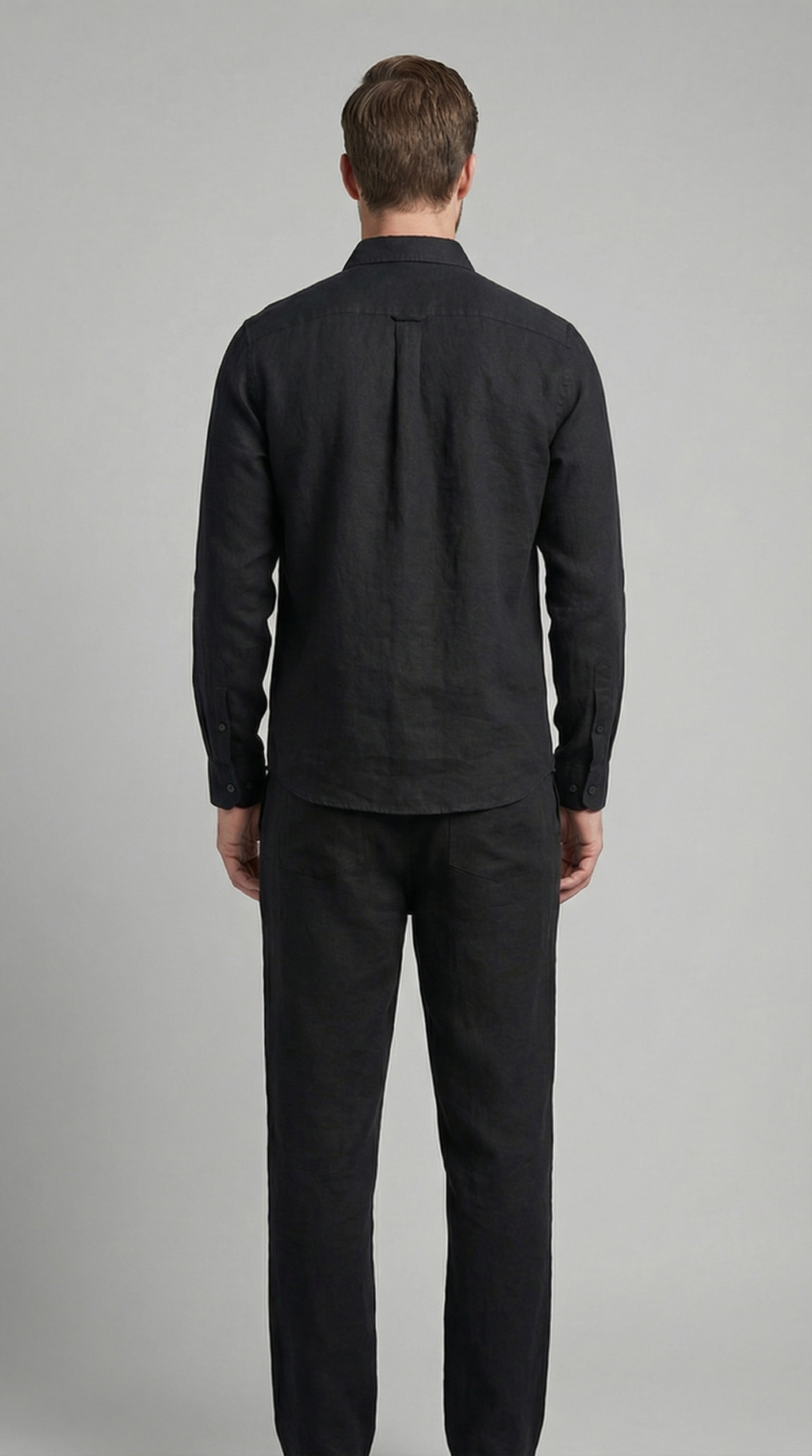Men's Linen Shirt and Trousers Set with Adjustable Waistband