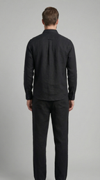 Men's Linen Shirt and Trousers Set with Adjustable Waistband
