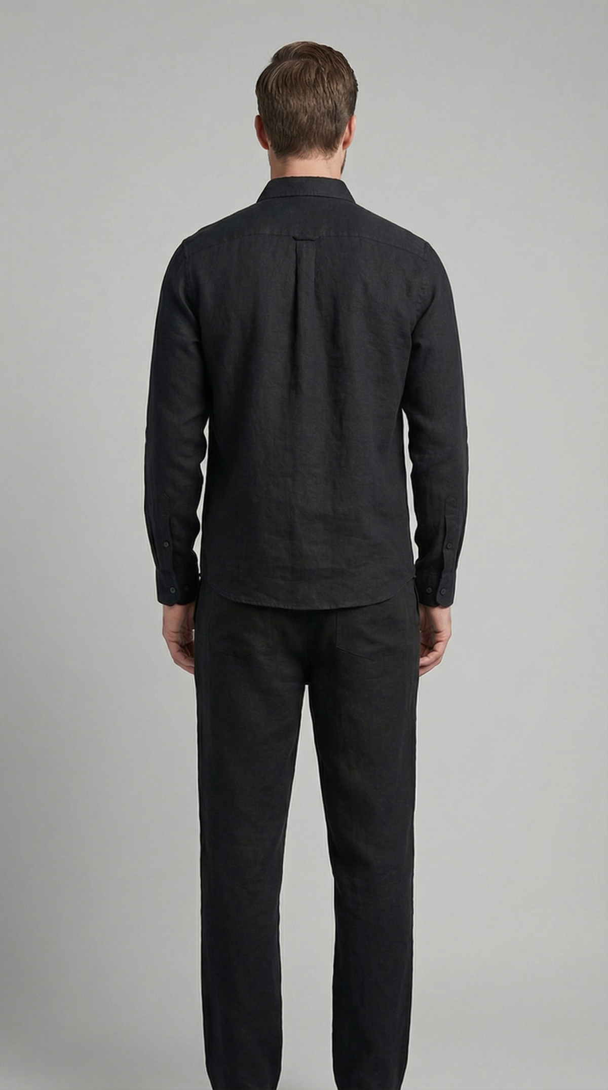 Men's Linen Shirt and Trousers Set with Adjustable Waistband