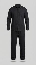 Men's Linen Shirt and Trousers Set with Adjustable Waistband