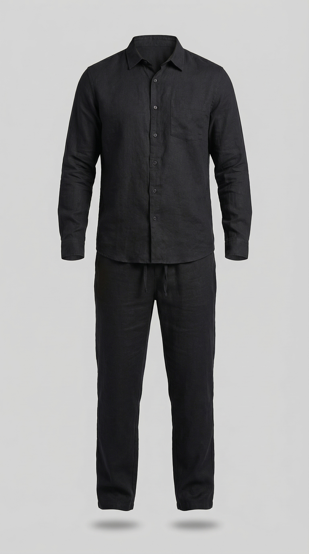 Men's Linen Shirt and Trousers Set with Adjustable Waistband