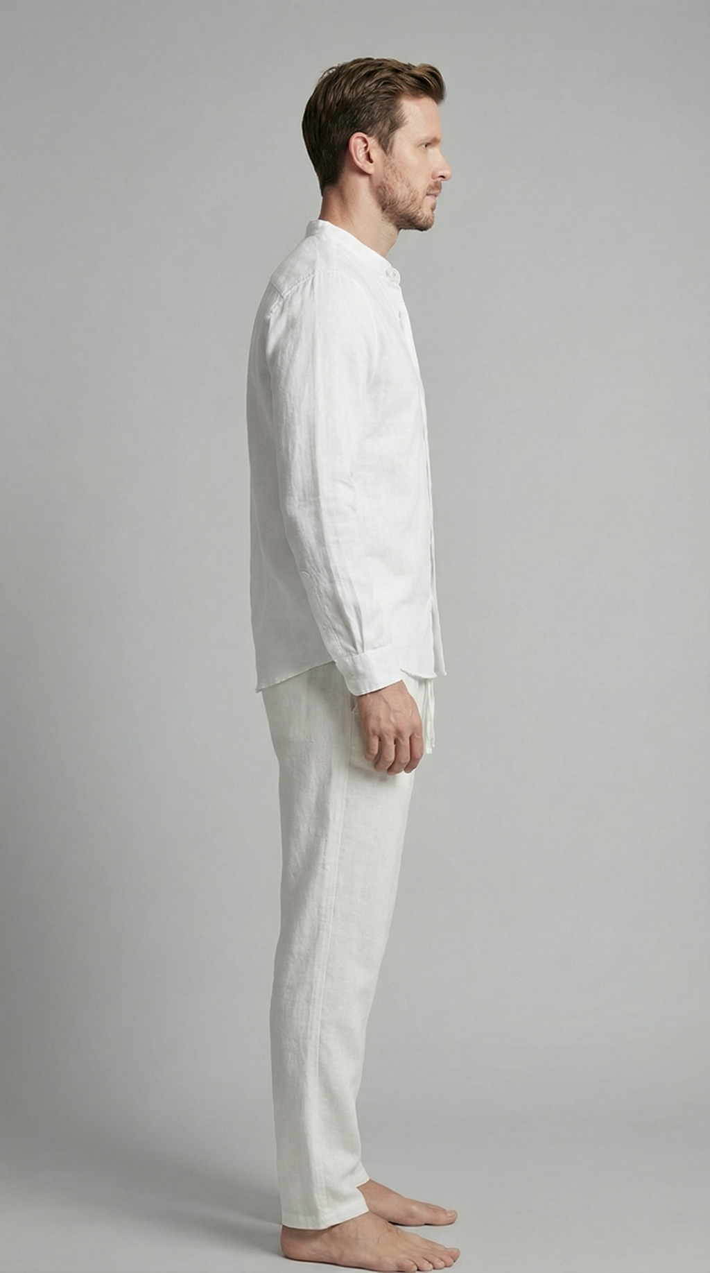 Men's Linen Shirt and Trousers Set with Adjustable Waistband