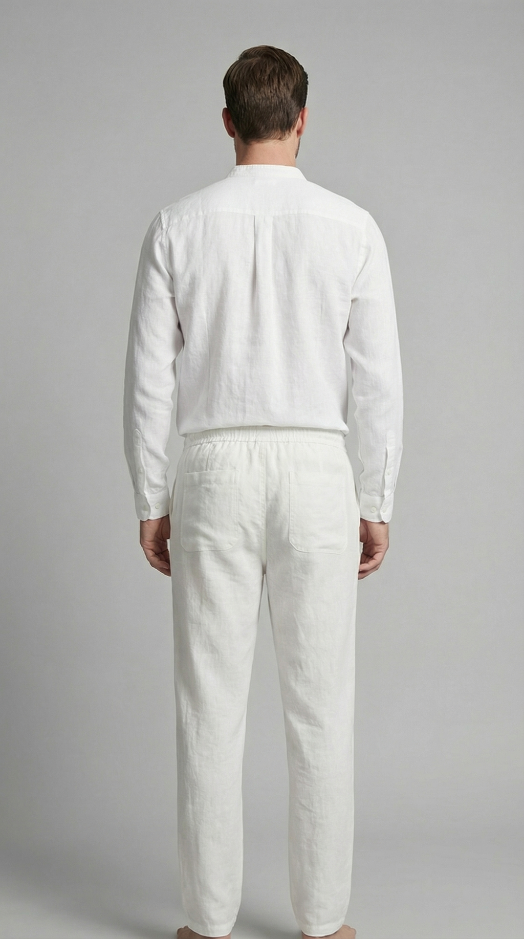 Men's Linen Shirt and Trousers Set with Adjustable Waistband