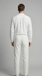 Men's Linen Shirt and Trousers Set with Adjustable Waistband