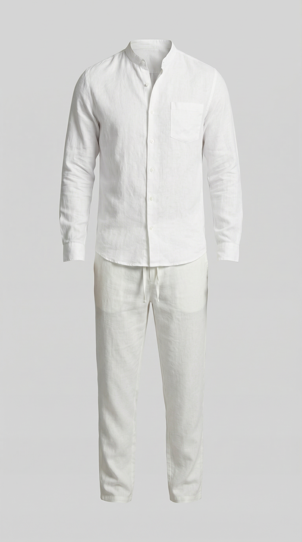 Men's Linen Shirt and Trousers Set with Adjustable Waistband