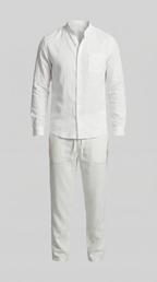 Men's Linen Shirt and Trousers Set with Adjustable Waistband