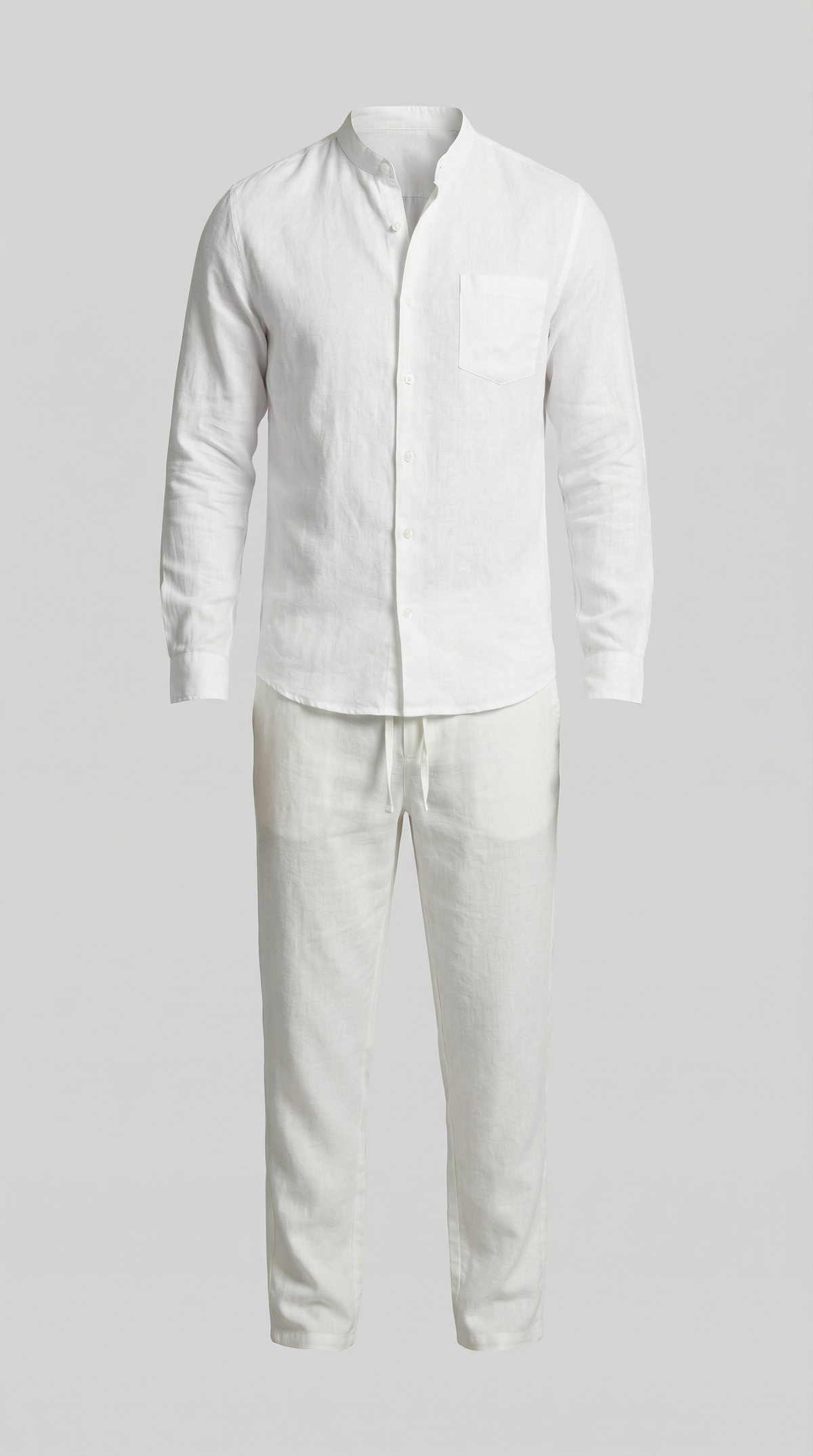 Men's Linen Shirt and Trousers Set with Adjustable Waistband