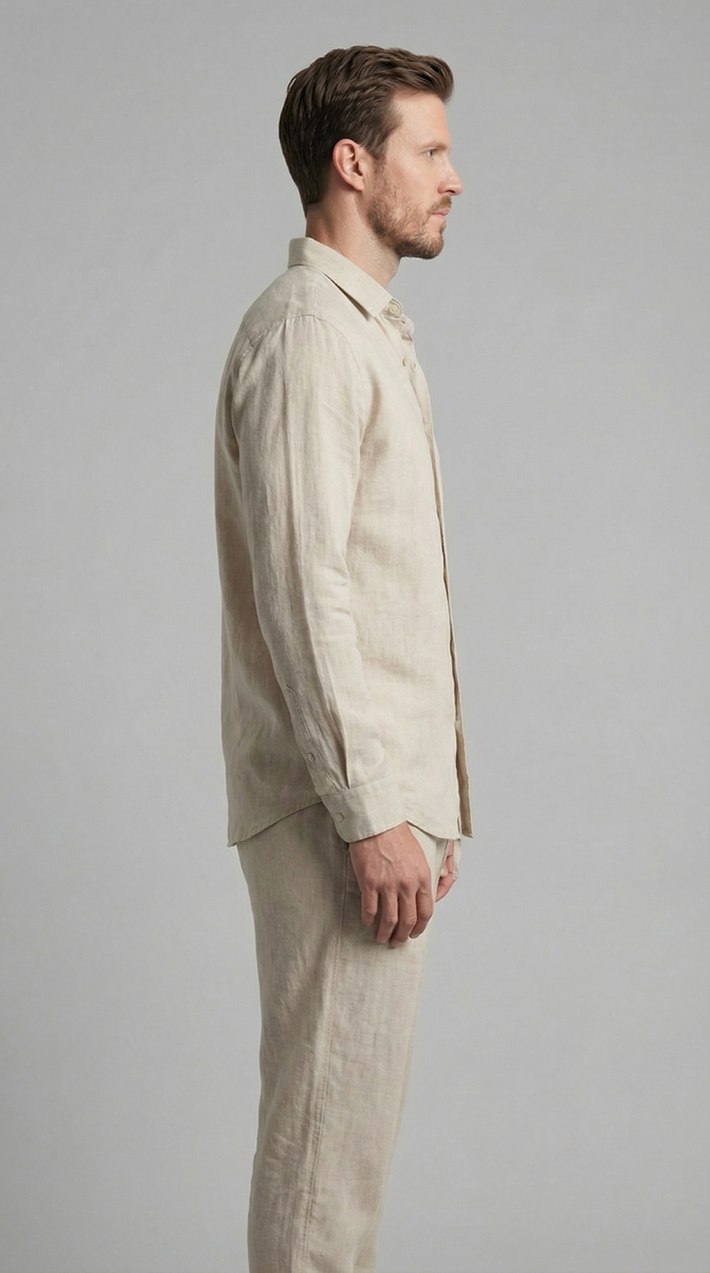 Men's Linen Shirt and Trousers Set with Adjustable Waistband