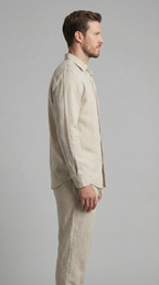 Men's Linen Shirt and Trousers Set with Adjustable Waistband