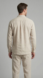 Men's Linen Shirt and Trousers Set with Adjustable Waistband