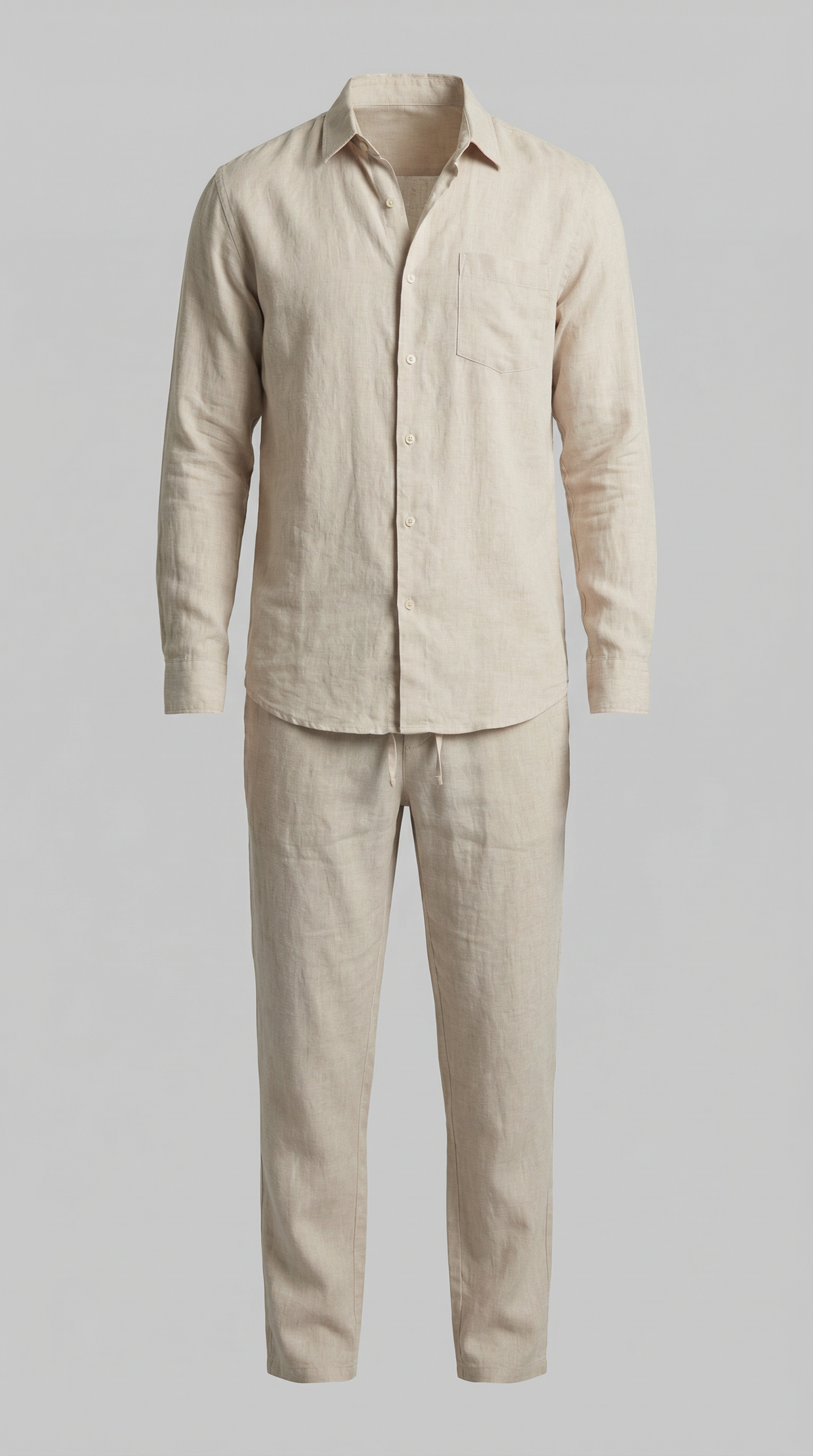 Men's Linen Shirt and Trousers Set with Adjustable Waistband