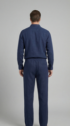 Men's Linen Shirt and Trousers Set with Adjustable Waistband